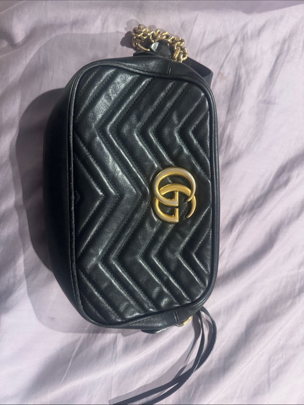 Gucci Black Quilted Chevron Crossbody with Gold GG